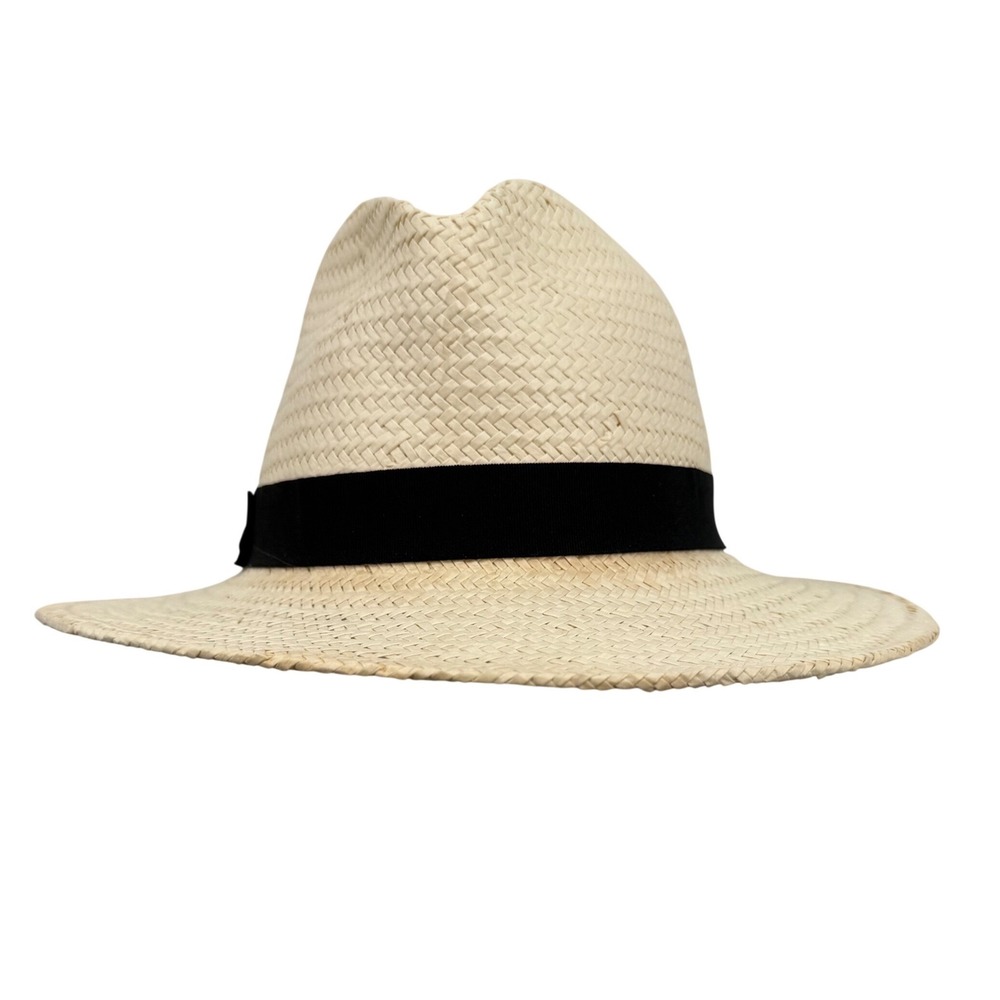 Nordstrom‎ Rack Women Straw Panama Hat Natural Woven Black Ribbon Band One Size